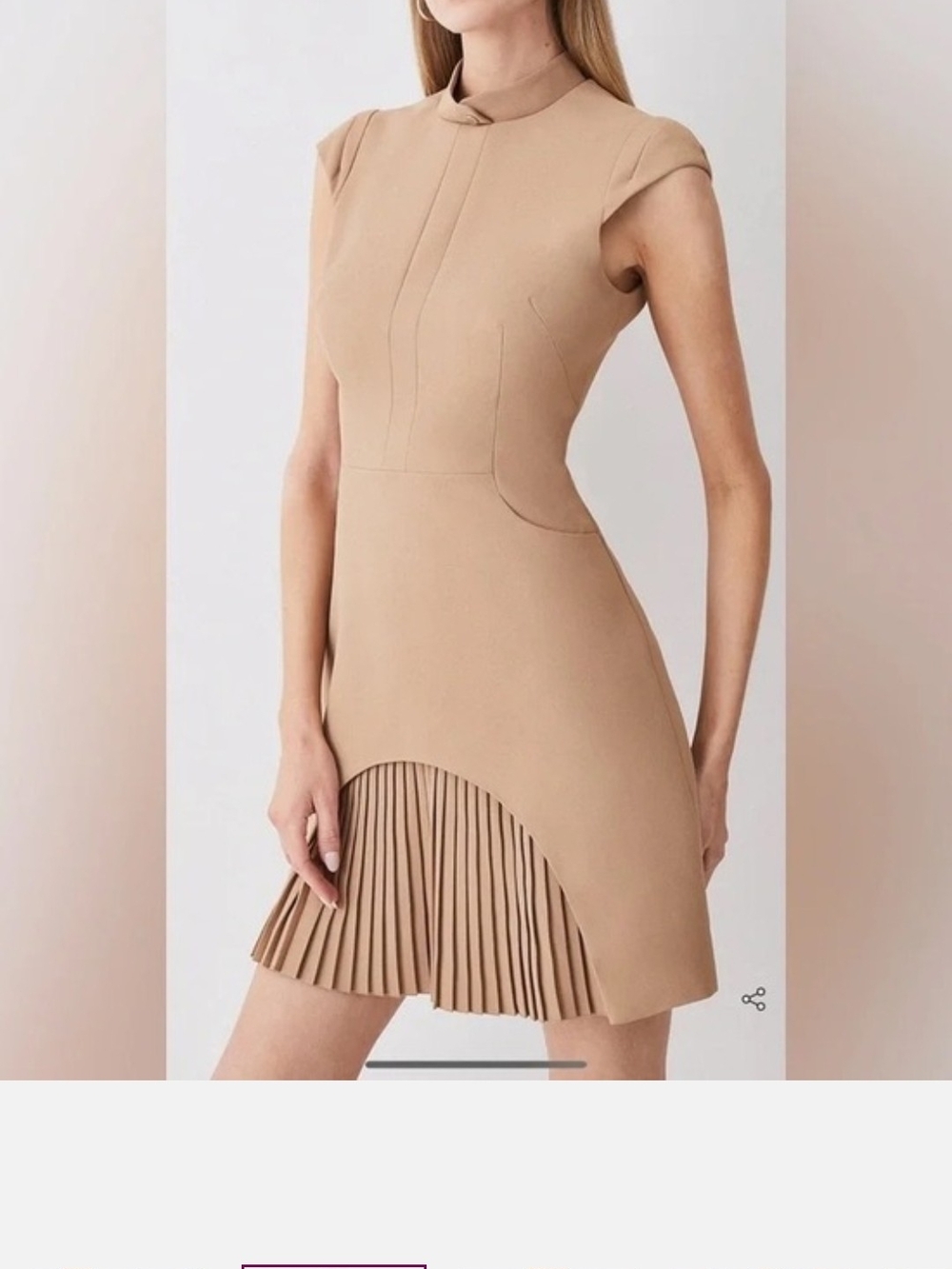 NWT Karen Millen Camel Cap-Sleeve Pleated Hem Military Dress